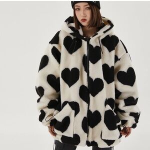 Oversized Teddy jacket coat. Lined WARM  with attached hood.